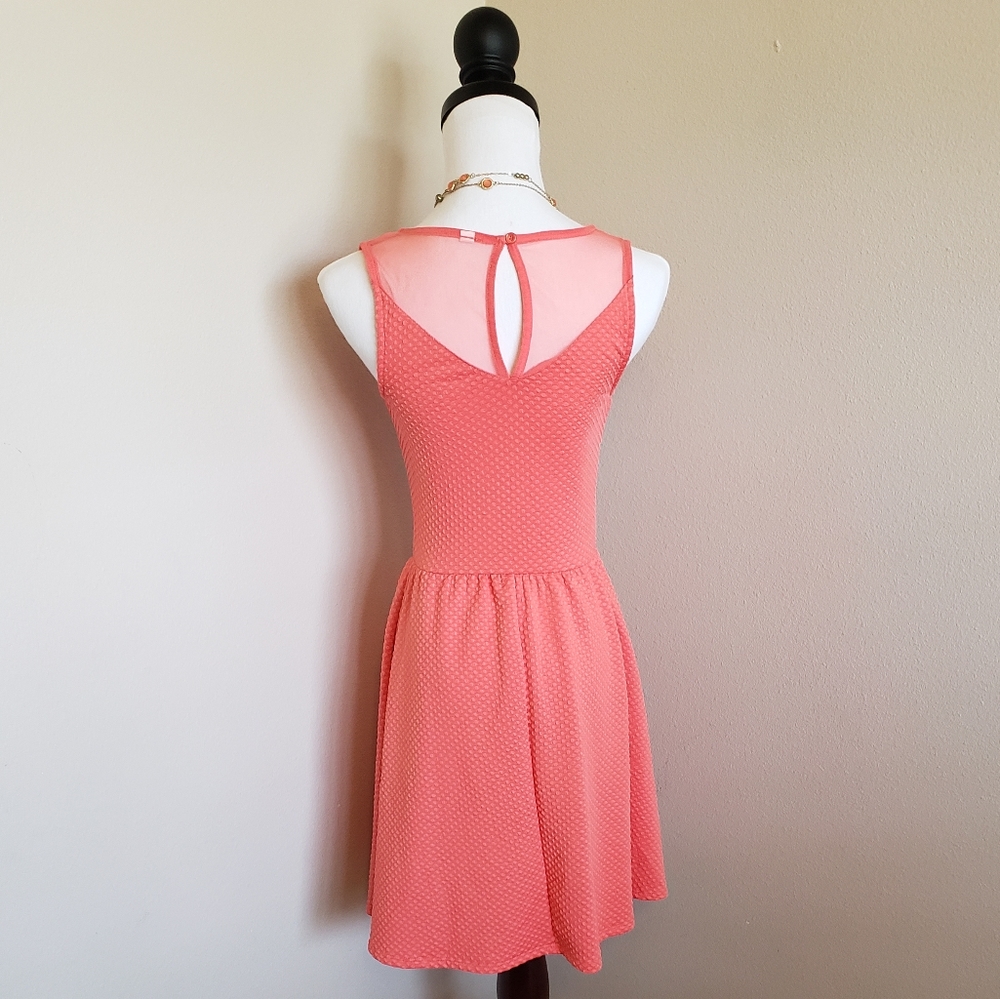 Xhilaration Coral Pink Mesh Yoke Mini Dress - Picture 5 of 8